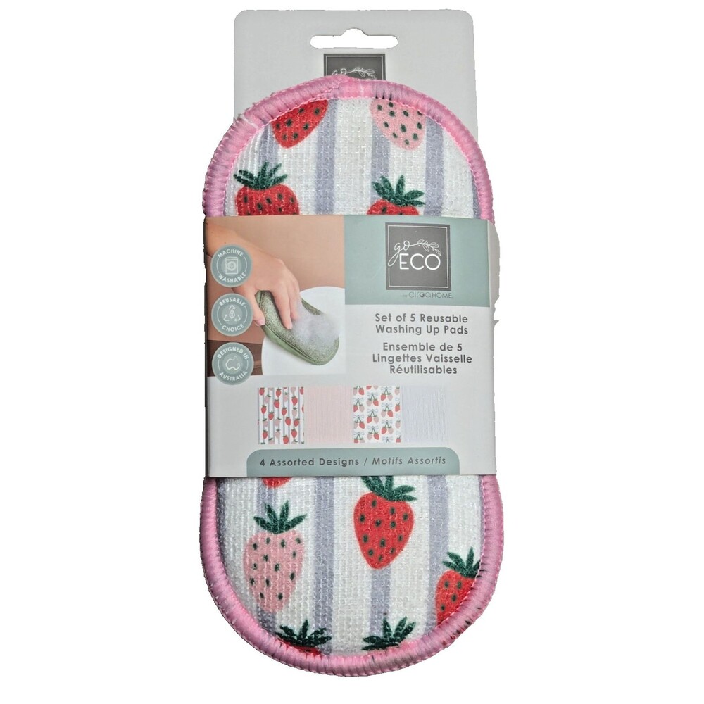 Ciroa Go Eco Strawberry and Stripes 5-piece Reusable Sponge Pads Scrubby NIP